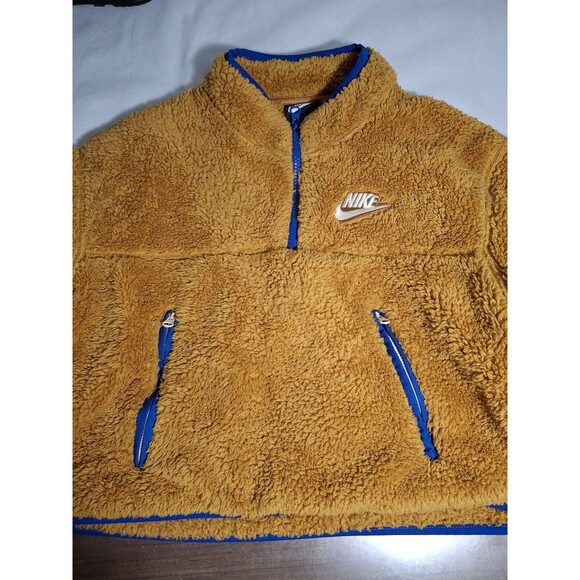 Nike Sportswear Quarter Zip Sherpa Plush Fleece Pullover Women Small Yellow Gold - Picture 4 of 10